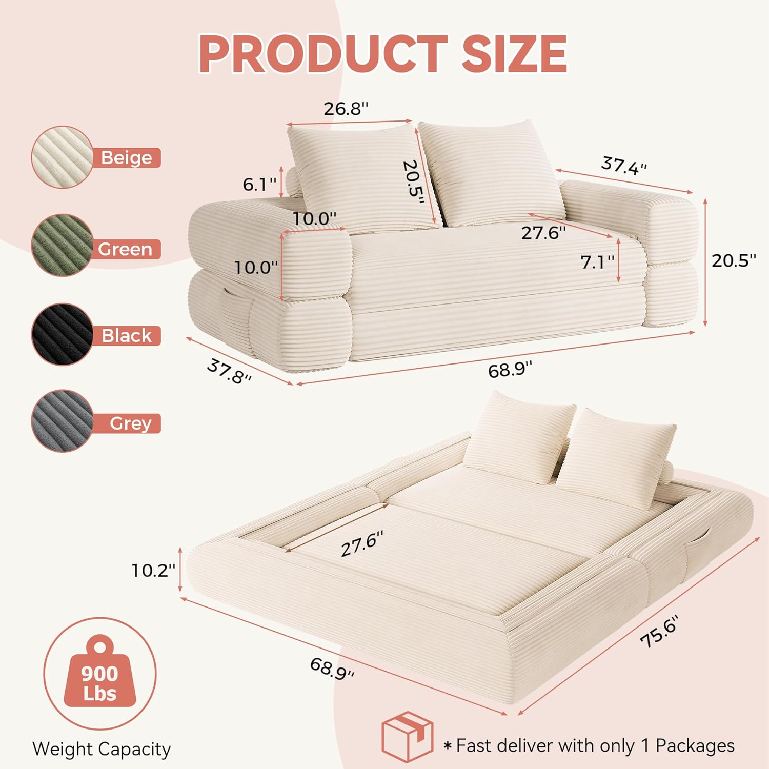 4-in-1 Convertible Folding Sofa Bed