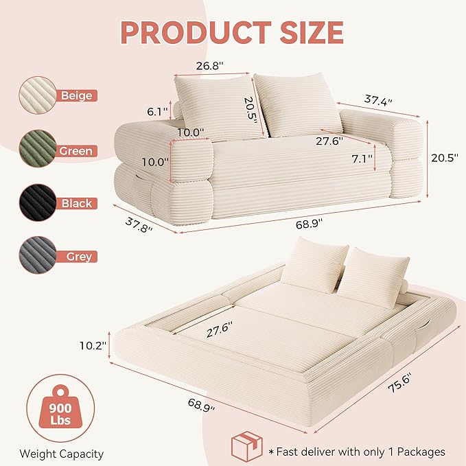 4-in-1 Convertible Folding Sofa Bed