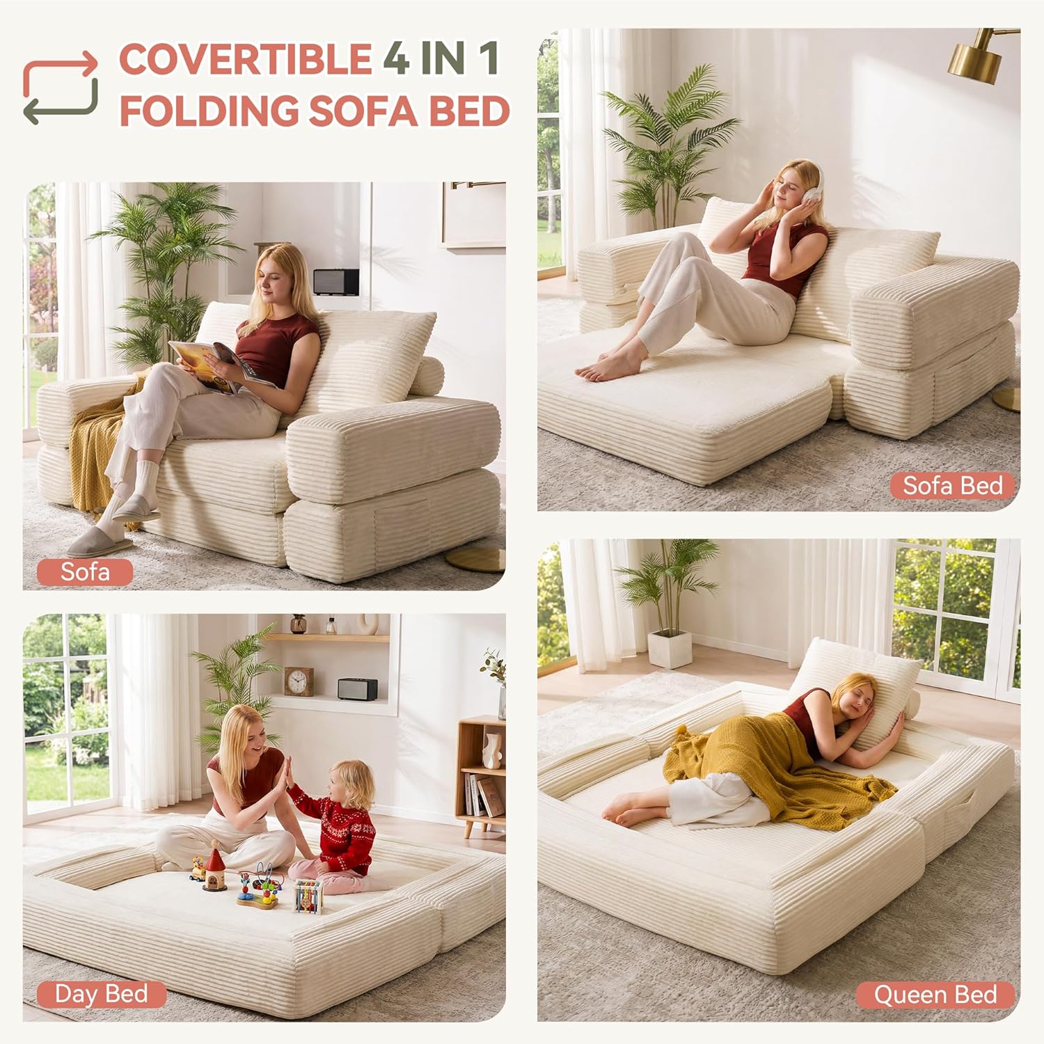 4-in-1 Convertible Folding Sofa Bed